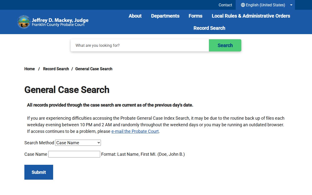 Franklin County docket search Probate General Case Index