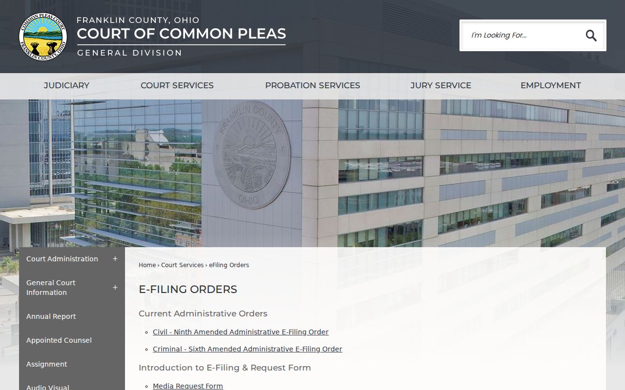 Franklin County civil docket General Division e-filing orders
