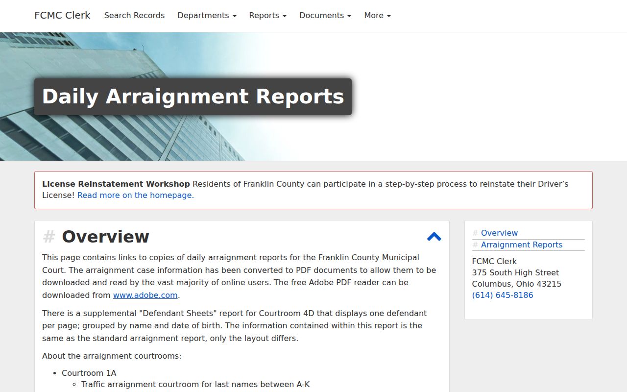 Franklin County court schedule Municipal daily arraignment reports