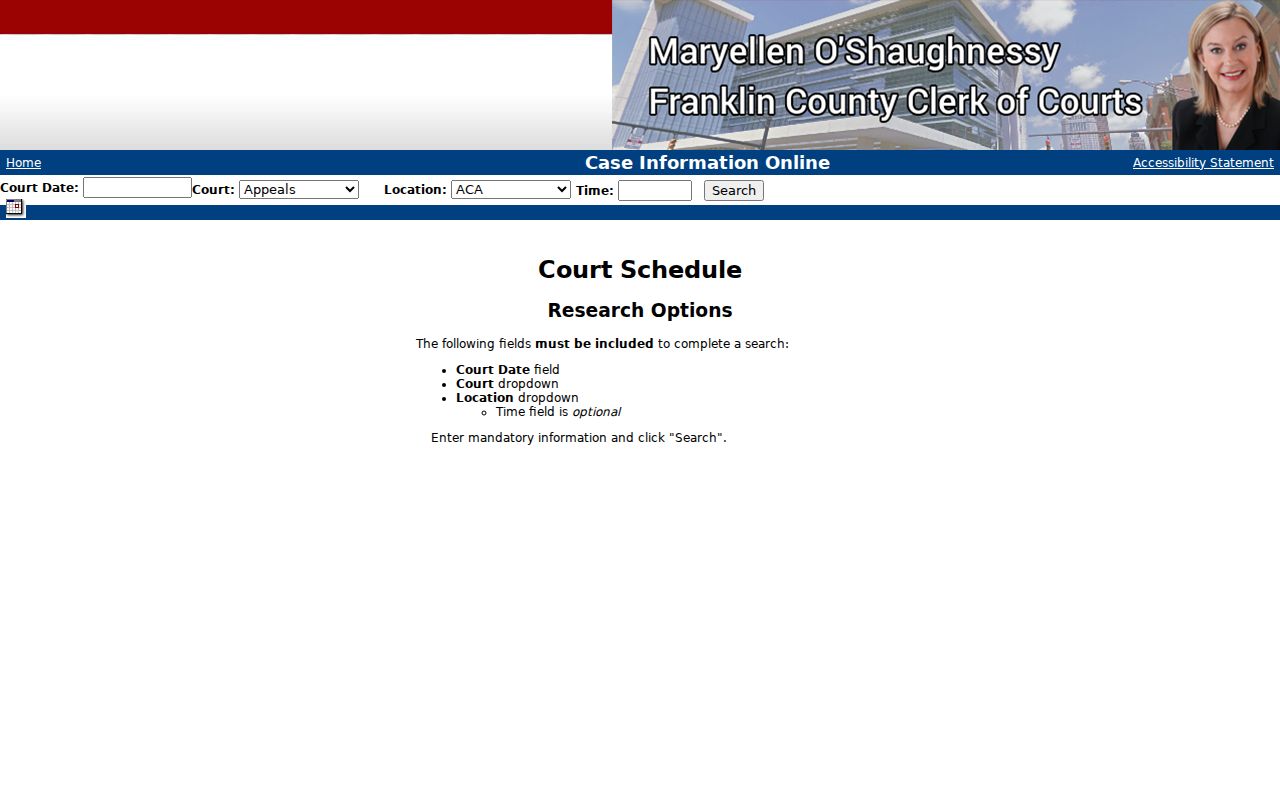 Franklin County court schedule CIO inquiry fields
