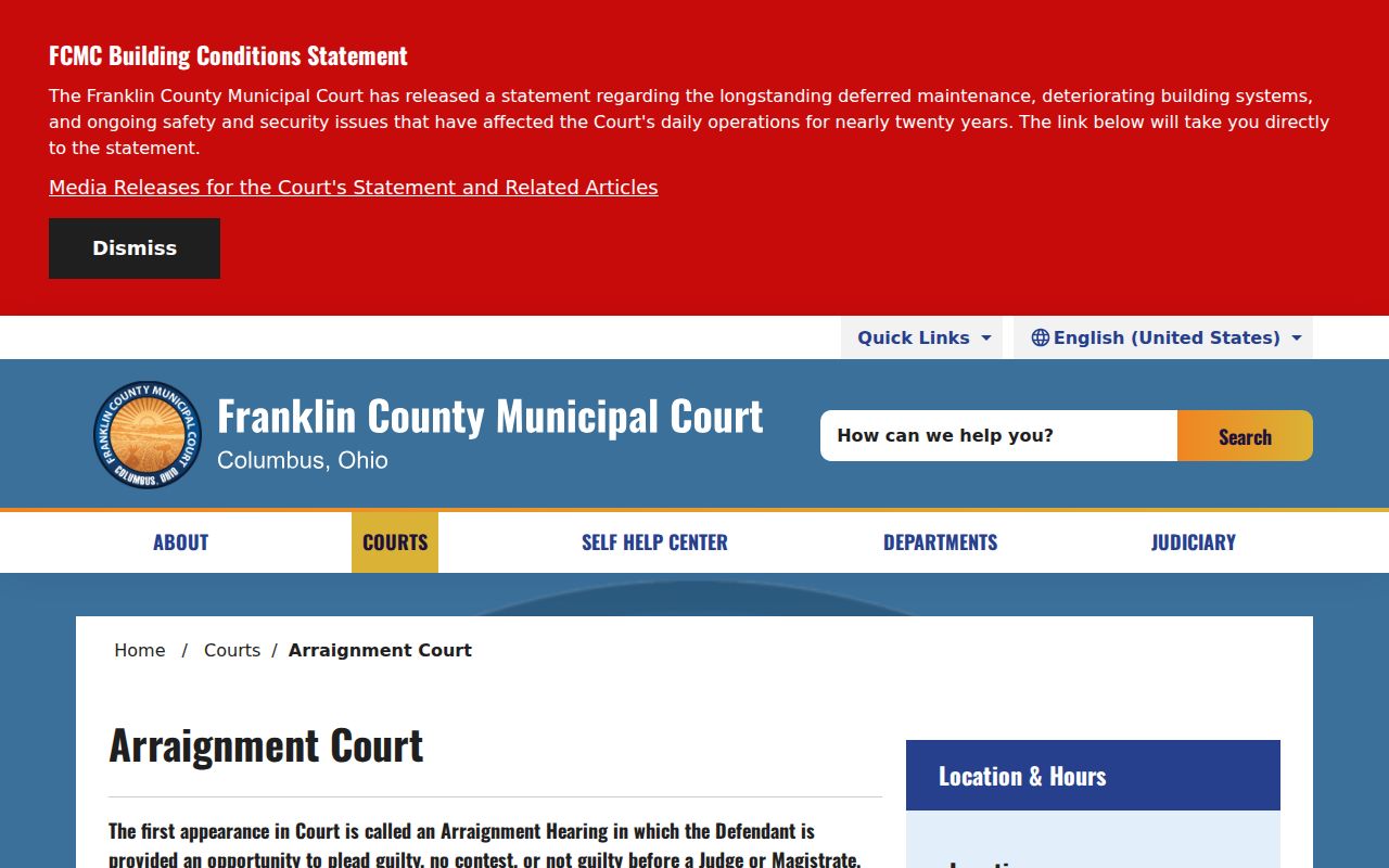 Franklin County criminal docket arraignment court information