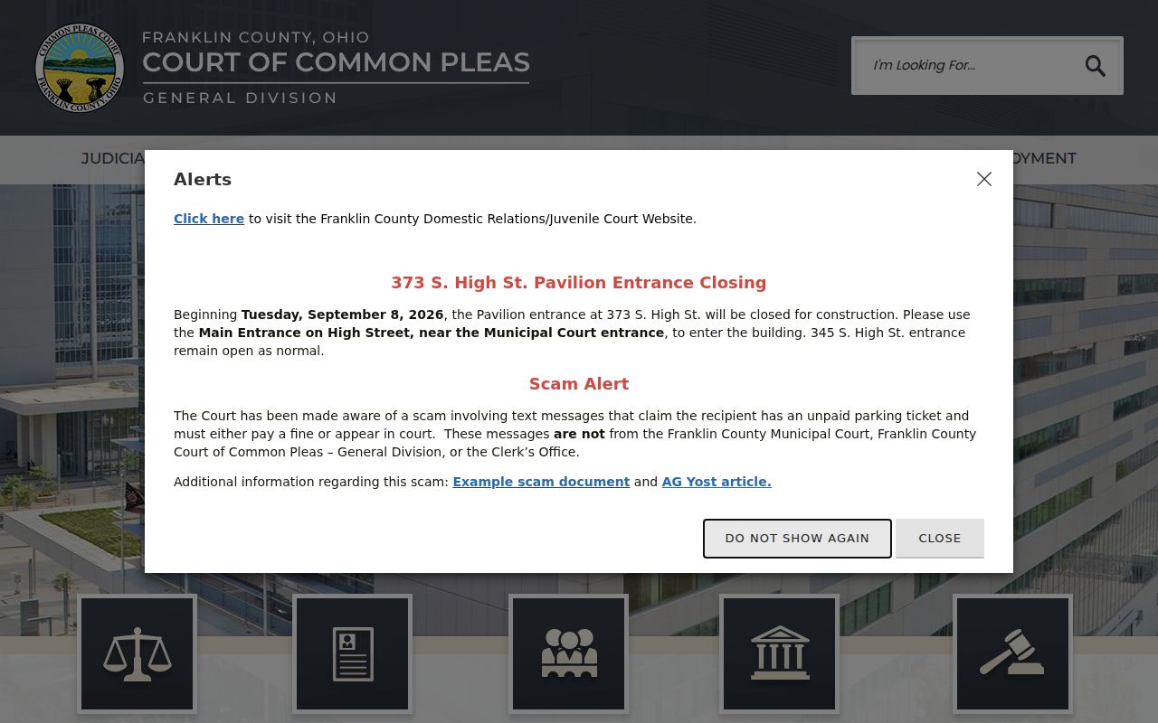 Franklin County Court of Common Pleas docket access information