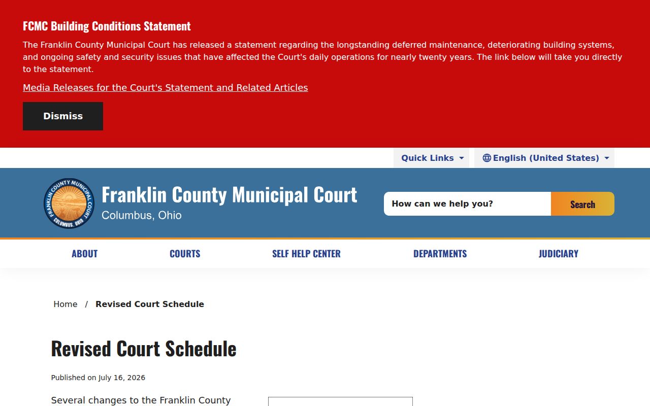Franklin County traffic court record schedule notice
