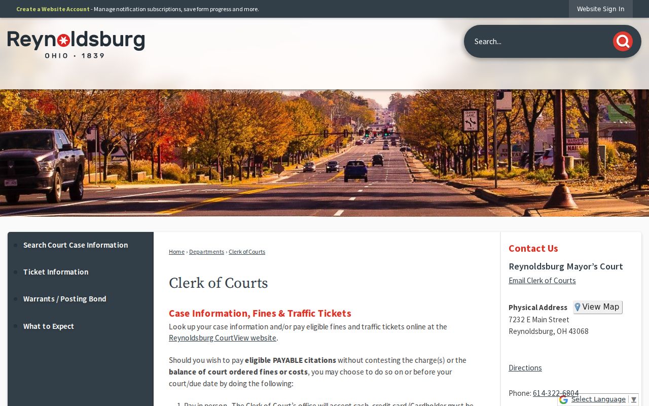 Franklin County Reynoldsburg court records City Hall Clerk of Courts information
