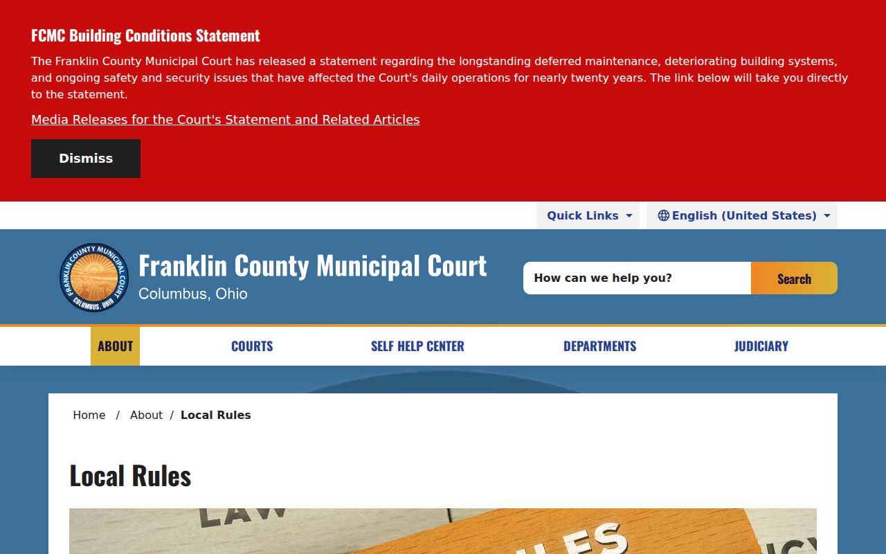Franklin County traffic court records Municipal Court local rules information