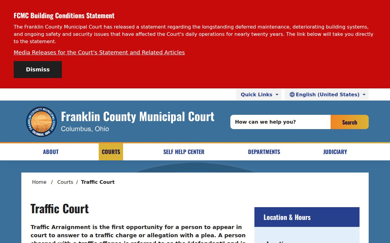 Franklin County traffic court records Municipal Court traffic information